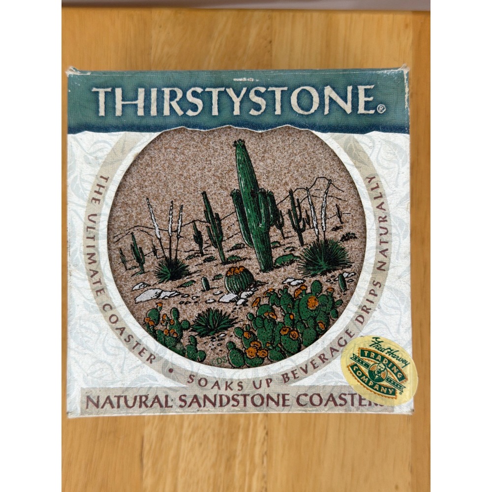Thirstystone Sandstone Coasters Set of 4 Fred Harvey Desert Cactus Vintage